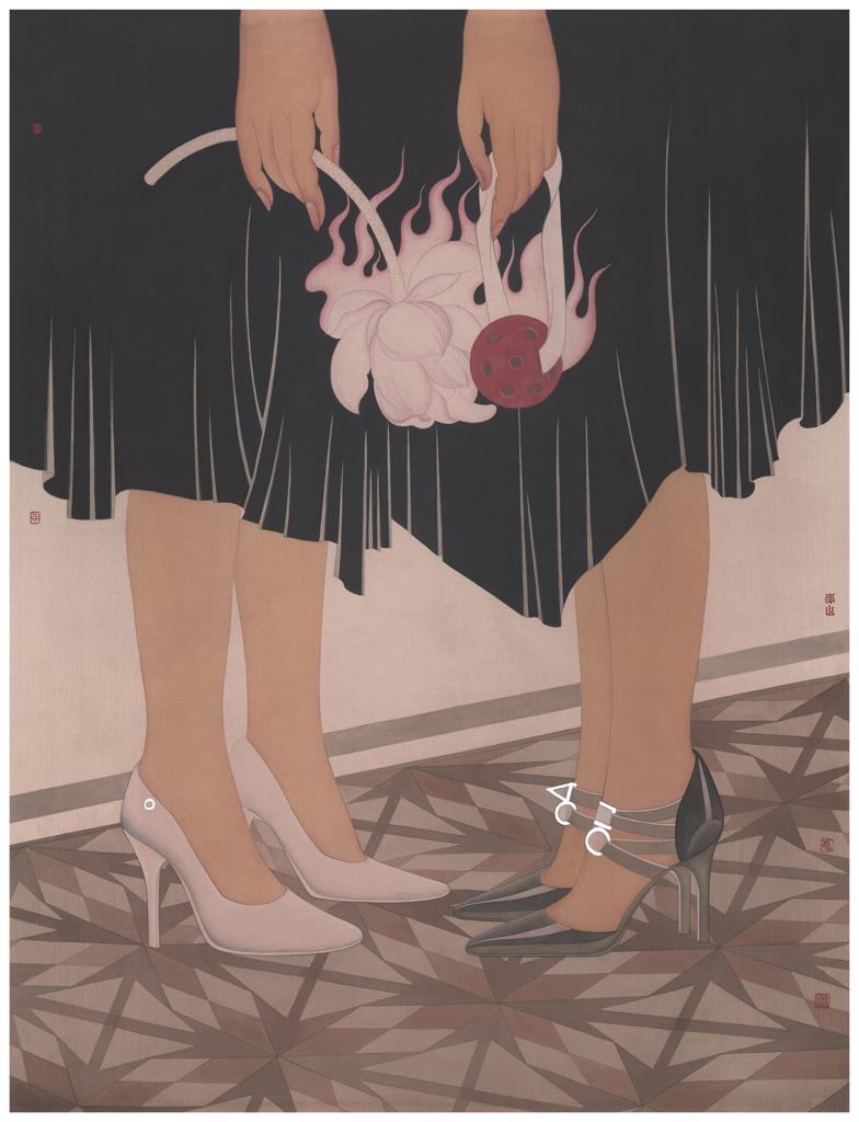 City Blossoms · Sisters (《城市花香 · Sisters》) · Color on Silk(绢本设色) · 76x48cm · 2023