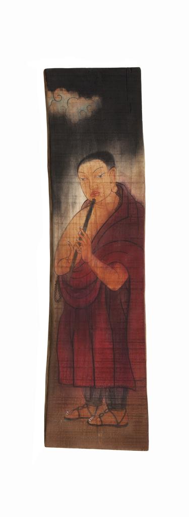 Devotee · Human Face Amidst Peach Blossoms (《膜拜者 · 人面桃花》) · Rich Color Wooden Panel Painting(木板重彩)、Mineral Color(矿物色) · 120x30cm · 2015