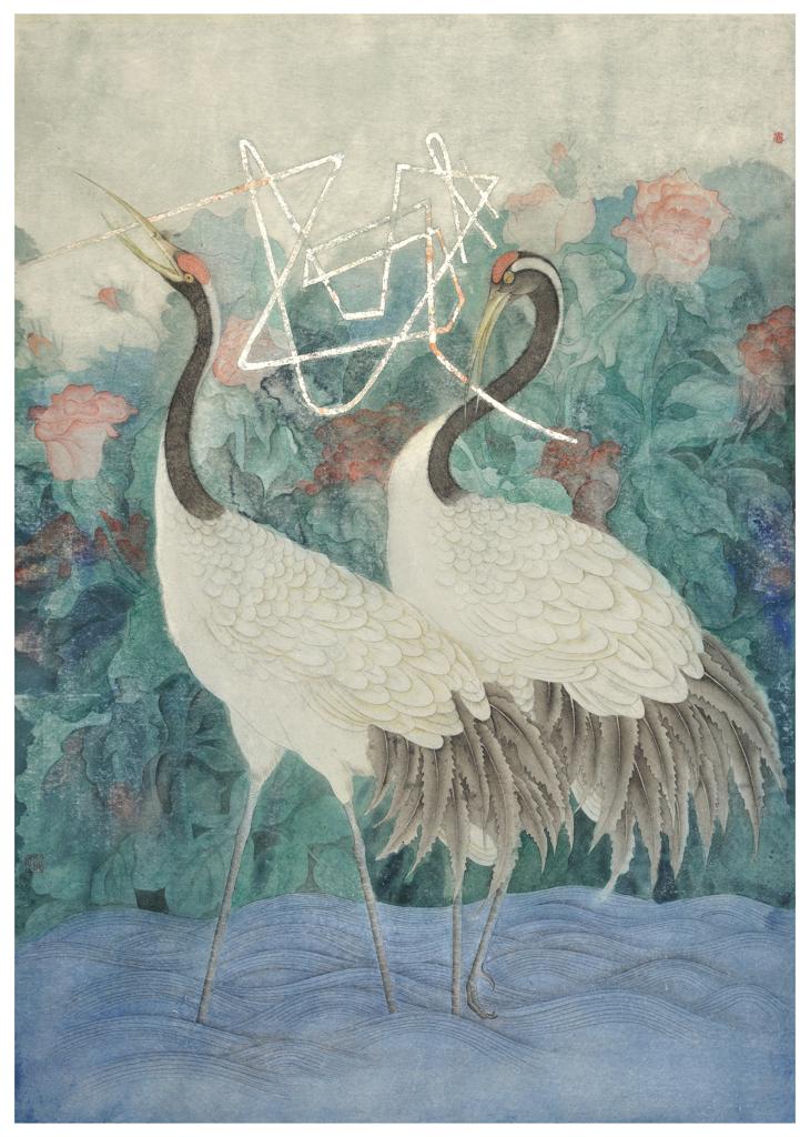 From Blossoms to Withered Dreams · The Echo of the Calling Crane (《花至荼蘼梦为马 · 鸣鹤之应》) · Fine Brushwork and Heavy Color(工笔重彩) · 66x92cm · 2018