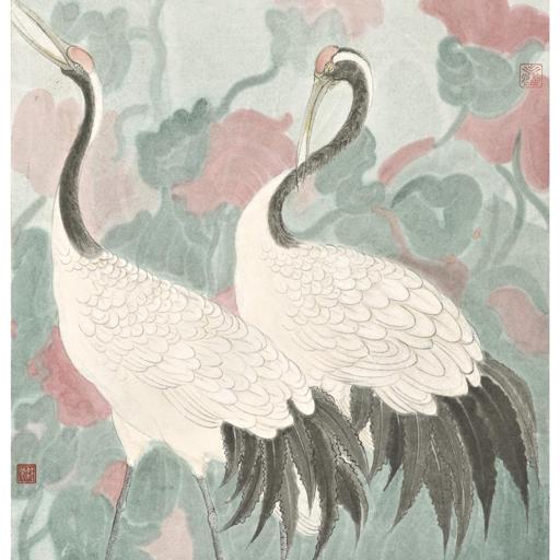 Psychotherapy · The Echo of the Calling Crane (《精神疗法 · 鸣鹤之应》) · Fine Brushwork and Heavy Color(工笔重彩) · 24x27cm · 2017