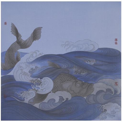 Tales and Legends · Giant Fish (《故事和传说 · 大鱼》) · Fine Brushwork and Heavy Color(工笔重彩) · 40x40cm · 2022